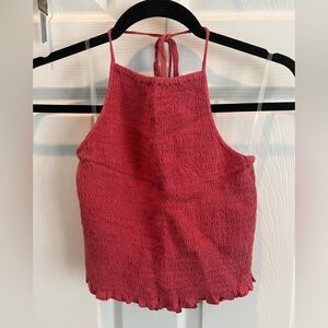 American Eagle NWT Dark Pink Smocked Halter Top Size Small